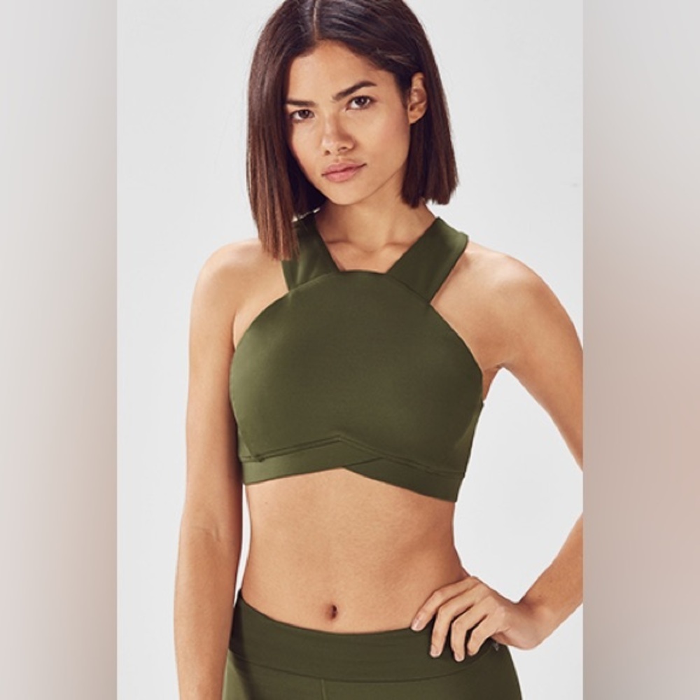 Fabletics Demi Lovato Elora High Support Sports Bra Size Small Olive Green Moss